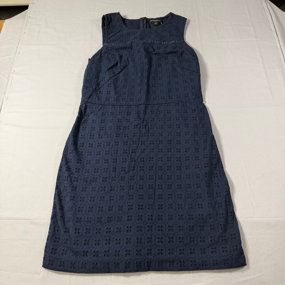 Banana Republic Navy Blue Cotton Eyelet Sleeveless Shift Dress Size 6